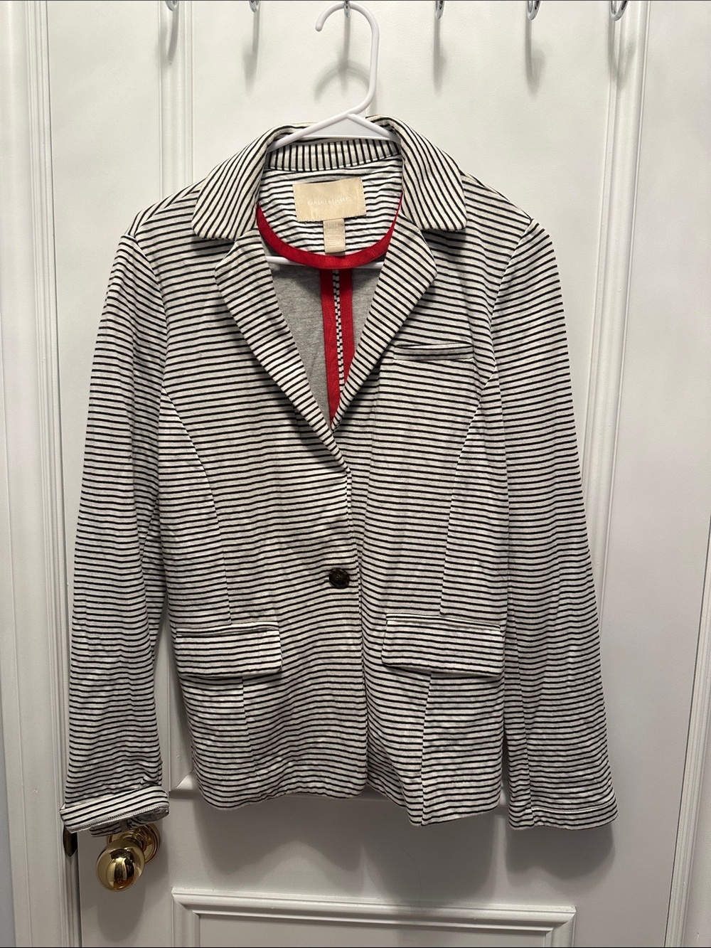 Women’s Striped Knit Blazer Jacket - White & Black